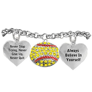 Softball, Never Stop Trying, Never Give Up" Hypoallergenic Adjustable Bracelet