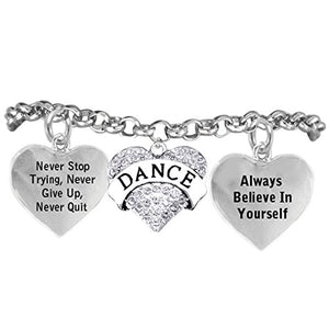 Dance Crystal Heart "Never Stop Trying, Never Give Up" Bracelet