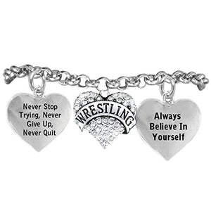 Wrestling, Never Stop Trying, Never Give Up" ©2015 Hypoallergenic Adjustable Bracelet