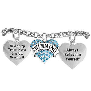 Swimming "Never Give Up, Never Quit..."Bracelet Hypoallergenic, Safe - Nickel, Lead & Cadmium Free!