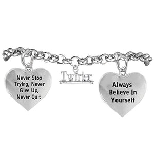 Twirling Jewelry "Never Give Up, Never Stop Trying, Believe in Yourself" Nickel Free Bracelet