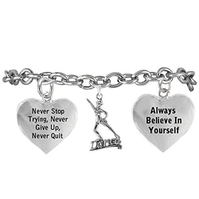 Dance Bracelet, Never Stop Trying, Never Give Up, Safe - Hypoallergenic, Nickel Free