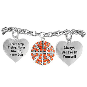 Basketball, Never Stop Trying, Never Give Up" Hypoallergenic Adjustable Bracelet
