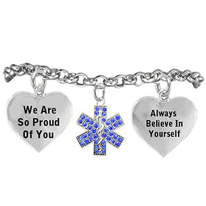 The Perfect Gift Crystal "EMT", "We Are So Proud of You" Hypoallergenic Bracelet, Nickel & Lead Free