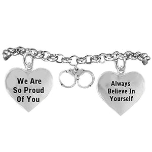 Policewoman's Handcuff "We Are So Proud of You" Adjustable Bracelet Nickel & Lead Free
