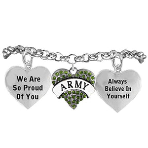 The Perfect Gift "Army Crystal Heart" Hypoallergenic Adjustable Bracelet, Nickel & Lead Free!