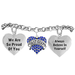 The Perfect Gift "Coast Guard Crystal Heart" Hypoallergenic Adjustable, Nickel & Lead Free