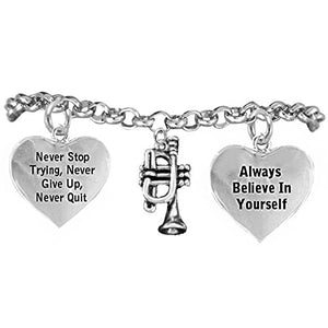 The Perfect Gift "Trumpet" Never Give Up, Never Quit" Hypoallergenic Safe - Nickel & Lead Free