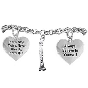 The Perfect Gift "Clarinet" Never Give Up, Never Quit" Hypoallergenic Safe - Nickel & Lead Free