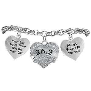 26.2 Runner Hypoallergenic "Never Stop Trying" "Never Give Up" Bracelet, Safe - Nickel & Lead Free.