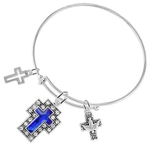 Dove of Peace Christian Crystal Blue Sapphire Stone, 3 Charm Bracelet Safe - Nickel & Lead Free.