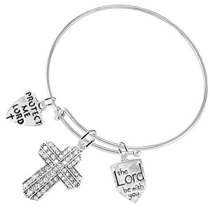 The Lord Be with You Christian Crystal Stones, 3 Charm Adjustable Bracelet Safe - Nickel & Lead Free