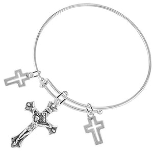Crucifix Christian, 3 Charm Adjustable Bracelet Hypoallergenic, Safe - Nickel & Lead Free