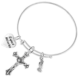 Expect Miracles Crucifix Christian, 3 Charm Adjustable Bracelet Safe - Nickel & Lead Free.