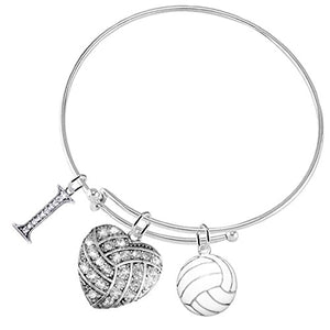 I Love Volleyball Crystal Heart Volleyball, Adjustable, Safe - Nickel & Lead Free