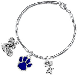 Blue Paw "Cheer" 3 Charm Bracelet ©2015, Safe - Hypoallergenic, Nickel, Lead & Cadmium Free