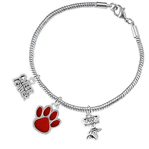 Red Paw "Cheer" 3 Charm Bracelet ©2015, Safe - Hypoallergenic, Nickel, Lead & Cadmium Free