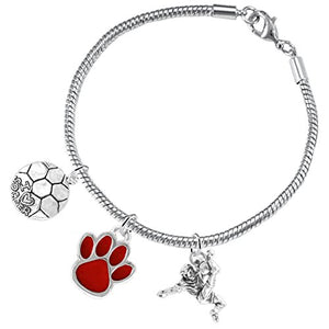The Perfect Gift "Soccer Jewelry" Red Paw ©2015 Adjustable Bracelet, Safe - Nickel & Lead Free