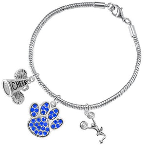 Blue Paw Crystal "Cheer" 3 Charm Bracelet ©2015, Safe - Hypoallergenic, Nickel, Lead & Cadmium Free