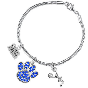 Blue Paw Crystal "Cheer" 3 Charm Bracelet ©2015, Safe - Hypoallergenic, Nickel, Lead & Cadmium Free