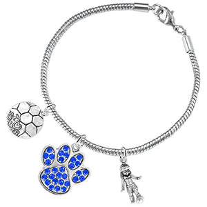 The Perfect Gift "Soccer Jewelry" Blue Crystal Paw ©2015 Hypoallergenic Safe - Nickel & Lead Free