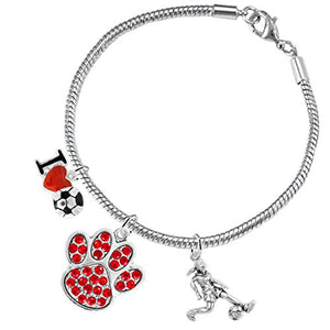 The Perfect Gift "Soccer Jewelry" Red Crystal Paw ©2015 Hypoallergenic Safe - Nickel & Lead Free