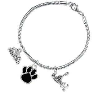 Black Paw "Cheer" 3 Charm Bracelet ©2015, Safe - Hypoallergenic, Nickel, Lead & Cadmium Free