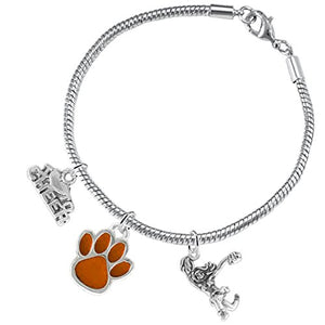 Orange Paw "Cheer" 3 Charm Bracelet ©2015, Safe - Hypoallergenic, Nickel, Lead & Cadmium Free
