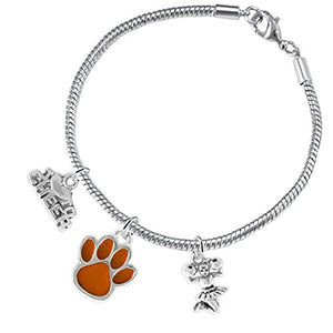 Orange Paw "Cheer" 3 Charm Bracelet ©2015, Safe - Hypoallergenic, Nickel, Lead & Cadmium Free