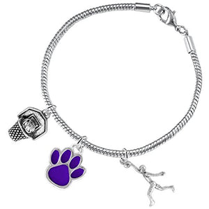 Purple Paw Basketball Jewelry, ©2016 Adjustable, Safe - Hypoallergenic, Nickel & Lead Free