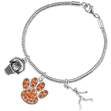 Orange Paw Crystal Basketball Jewelry, ©2016 Adjustable, Safe - Hypoallergenic, Nickel & Lead Free