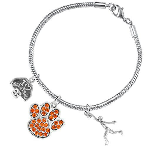 Orange Paw Crystal Basketball Jewelry, ©2016 Adjustable, Safe - Hypoallergenic, Nickel & Lead Free