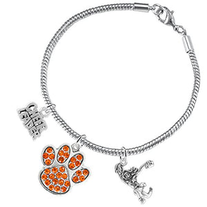 Orange Paw Crystal "Cheer" 3 Charm Bracelet ©2015, Safe - Nickel & Lead Free