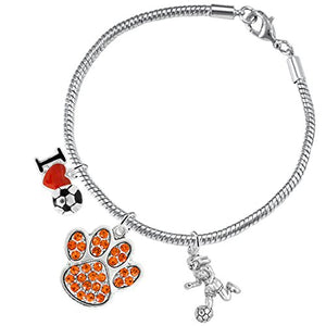 The Perfect Gift "Soccer Jewelry" Orange Crystal Paw ©2015 Hypoallergenic Safe - Nickel & Lead Free