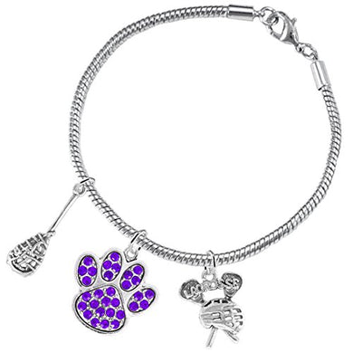 Lacrosse Jewelry, Purple Crystal Paw Jewelry, ©2015 Hypoallergenic Safe - Nickel & Lead Free!
