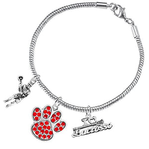 Lacrosse Jewelry, Red Crystal Paw Jewelry, ©2015 Hypoallergenic Safe - Nickel, Lead & Cadmium Free!