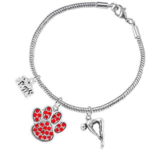 Swimming 3 Charm Red Crystal Paw Bracelet ©2016 Hypoallergenic, Safe - Nickel, Lead & Cadmium Free!