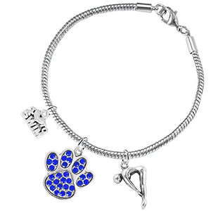 Swimming 3 Charm Blue Crystal Paw Bracelet ©2016 Hypoallergenic, Safe - Nickel, Lead & Cadmium Free