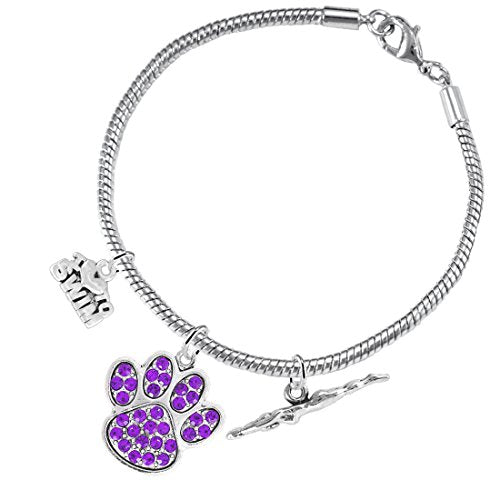 Swimming 3 Charm Purple Crystal Paw Bracelet ©2016 Hypoallergenic, Safe - Nickel & Lead Free!