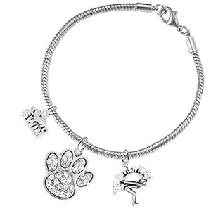 Swimming 3 Charm Clear Crystal Paw Bracelet ©2016 Hypoallergenic, Safe - Nickel, Lead & Cadmium Free