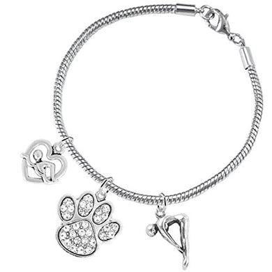 Swimming 3 Charm Clear Crystal Paw Bracelet ©2016 Hypoallergenic, Safe - Nickel, Lead & Cadmium Free