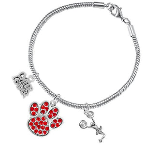 Red Paw Crystal "Cheer" 3 Charm Bracelet ©2015, Safe - Hypoallergenic, Nickel, Lead & Cadmium Free