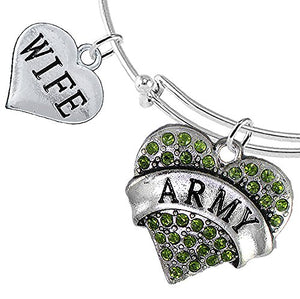 Army Wife Heart Bracelet, Adjustable, Will NOT Irritate Anyone with Sensitive Skin. Nickel Free