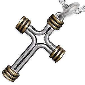 Two-Tone Matte Gold & Pewter Cross Adjustable Necklace Safe - Nickel & Lead Free