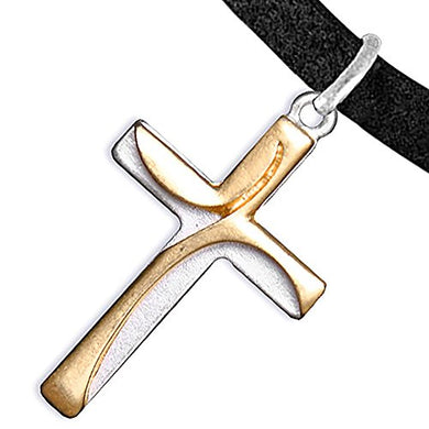 Two-Tone Matte Gold & Silver Contemporary Cross Adjustable Bracelet Safe - Nickel & Lead Free
