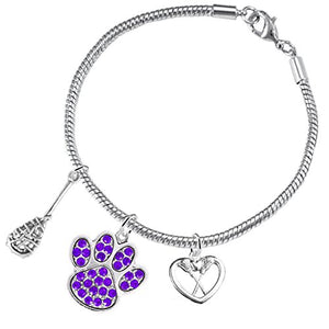 Lacrosse Jewelry, Purple Crystal Paw Jewelry, ©2015 Hypoallergenic Safe - Nickel & Lead Free!