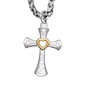 Two-Tone Matte Gold Heart & Silver Cross Necklace Safe - Nickel & Lead Free