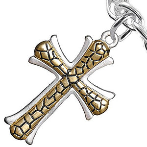 Two-Tone Matte Gold Ikarian Pattern & Silver Cross Bracelet Safe - Nickel & Lead Free