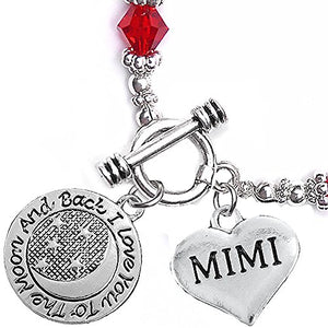 Mimi, "I Love You to The Moon & Back", Red Crystal Charm Bracelet, Safe, Nickel Free.
