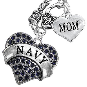 Navy Mom Blue Crystal Heart Necklace, Will NOT Irritate Anyone with Sensitive Skin. Nickel Free